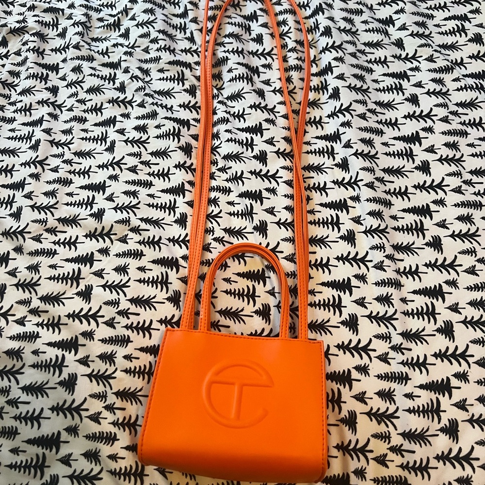 TELFAR SMALL SHOPPING BAG ORANGE VEGAN LEATHER AUTHENTIC. Has tag, no dust bag